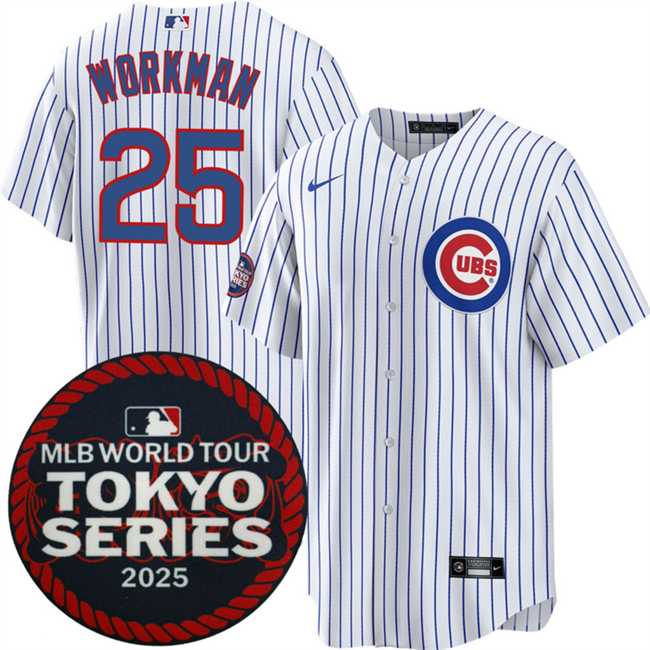 Mens Chicago Cubs #25 Gage Workman White 2025 World Tour Tokyo Series Home Stitched Jersey Dzhi